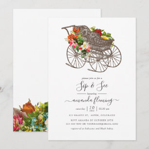 Vintage Baby Carriage Baby Shooting Sip & See Einladung