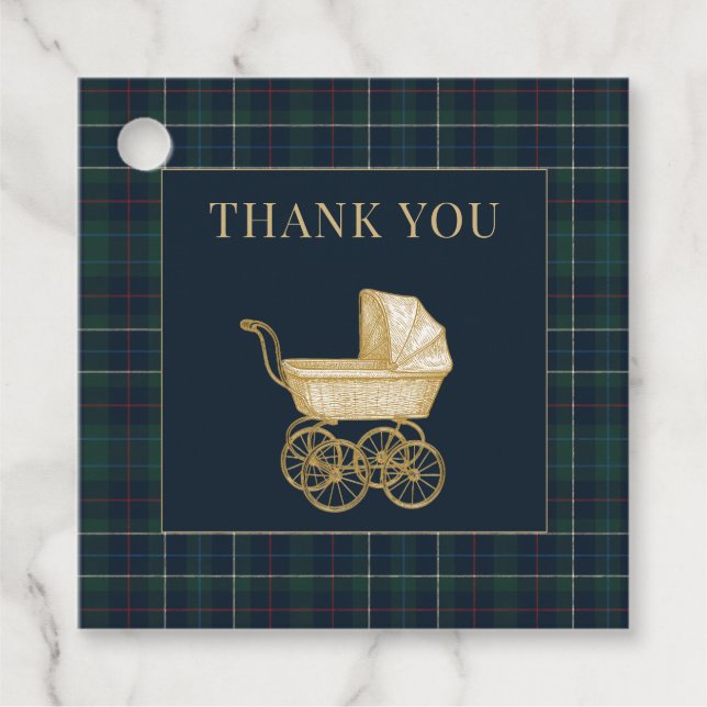 Vintage Baby Carriage Classic Baby Shower  Geschenkanhänger (Vorderseite)