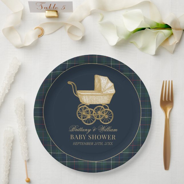 Vintage Baby Carriage Classic Baby Shower  Pappteller (Hochzeit)