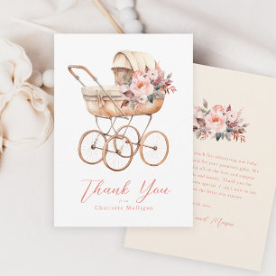 Vintage Baby Carriage Pink Floral Baby Dusche Dankeskarte