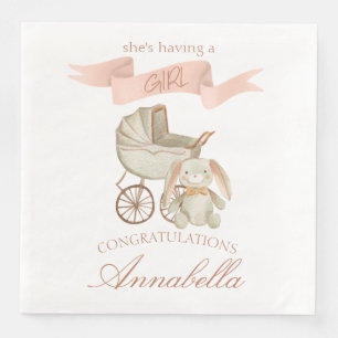 Vintage Baby Carriage und Bunny Baby Girl Serviette