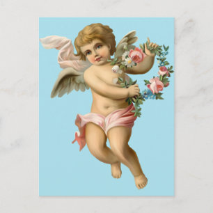 Vintage Baby Cherub mit Blumen Postkarte