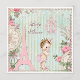 Vintage Baby-Dusche Paris-Prinzessin-Shabby Chic Einladung
