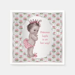Vintage Baby-Dusche Prinzessin-Pink Roses Silver Serviette