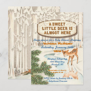 Vintage Baby-Dusche Winterwald Hirsche lädt ein Einladung