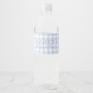 Vintage Baby-Duschparty im Blau-Gingham-Look Wasserflaschenetikett