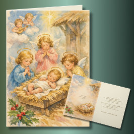 Vintage Baby Jesus Angels Scripture Verse Feiertagskarte