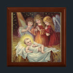 Vintage Baby Jesus in Manger  Erinnerungskiste<br><div class="desc">A colorful vintage image of baby Jesus in the manger with angels.</div>