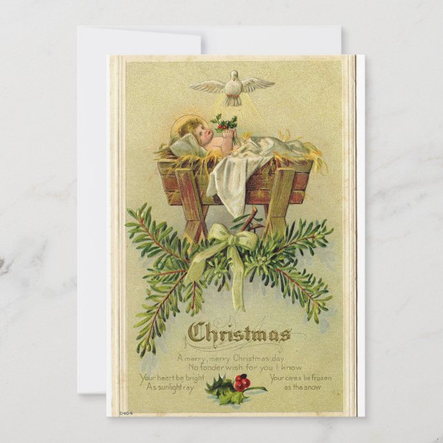 Vintage Baby Jesus in Manger Greeting Card Einladung (Vorderseite)