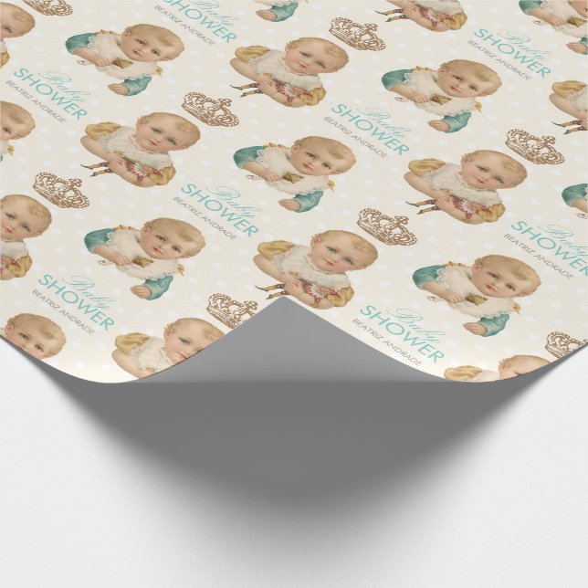 Vintage Baby-Jungen-Duschen-Kronen-personalisierte Geschenkpapier (Ecke)