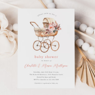 Vintage Baby-Kinderwagen-Baby-Party Einladung