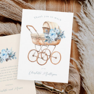 Vintage Baby-Kinderwagen Blau Jungen Baby-Party Dankeskarte