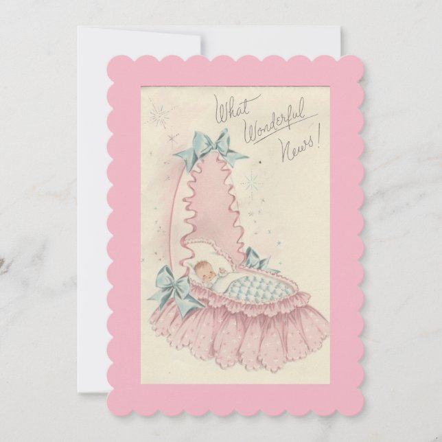 Vintage Baby-Mädchen-Geburts-Mitteilung Einladung (Vorderseite)