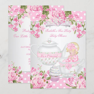 Vintage-Baby-Party Blondes Mädchen Pink Tea Party Einladung