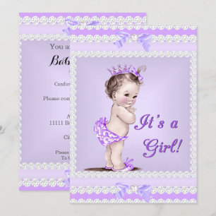 Vintage-Baby-Party Mädchen Flieder Lavendel Lila Einladung