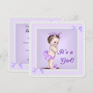 Vintage-Baby-Party Mädchen Flieder Lavendel Lila Einladung