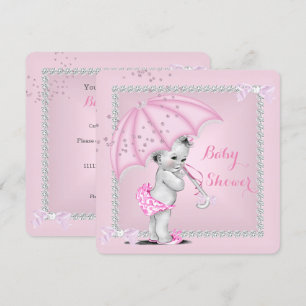 Vintage-Baby-Party Mädchen Hübscher Rosa Regenschi Einladung