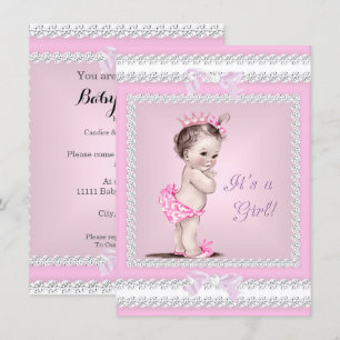 Vintage-Baby-Party Mädchen Hübsches Rosa Einladung