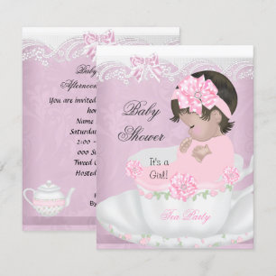 Vintage-Baby-Party Mädchen Rosa Baby in Teetasse Einladung