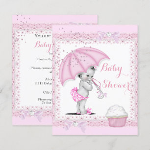 Vintage-Baby-Party Mädchen Rosa Regenschirm Cupcak Einladung