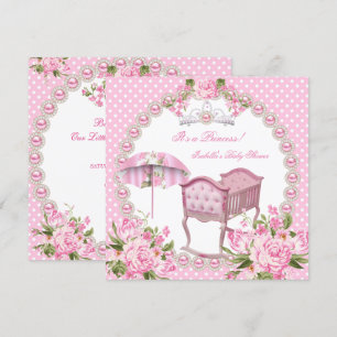 Vintage-Baby-Party Mädchen Rosa Regenschirm Wiege Einladung