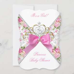 Vintage-Baby-Party Mädchen Weiße Rosa Rosen Einladung