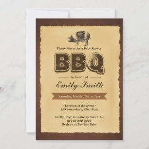 Vintage-Baby-Party mit Schweinebraten und BBQ Einladung