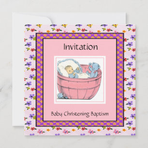 Vintage-Baby-Party Rosa Blau Einladung