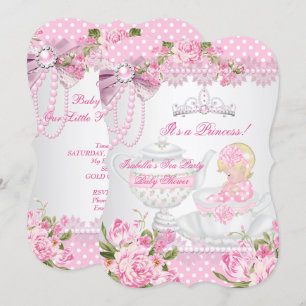 Vintage-Baby-Party Süßes Mädchen Rosa Rosen-Teepar Einladung