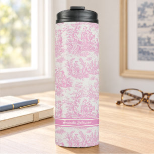 Vintage Baby Pink Toile de Jouy Französisches Flor Thermosbecher