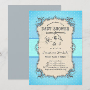 Vintage BABY SHOWER Einladung - Spielzeug Hubschra