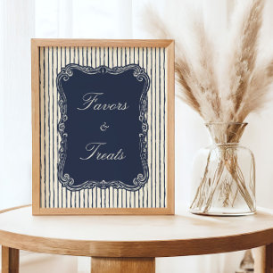 Vintage Baby Shower in Marineblau gestreift Poster