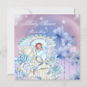 Vintage Baby Shower Junge Baby Blau Magisch Einladung