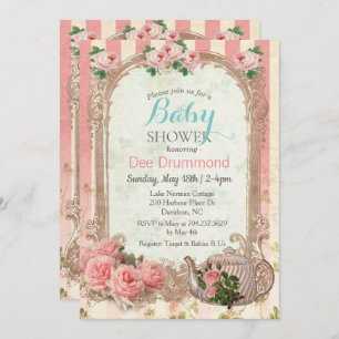 Vintage Babydusche Blumentee Einladung