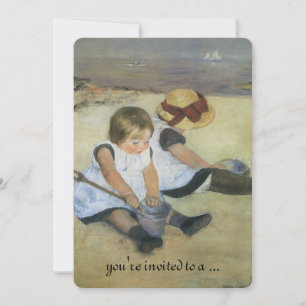 Vintage Babydusche, Kinder am Strand von Cassatt Einladung