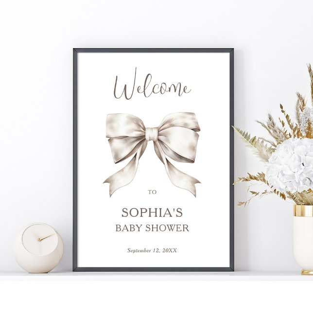 Vintage Babydusche mit weißer Bow Ribbon Begrüßung Poster (Von Creator hochgeladen)