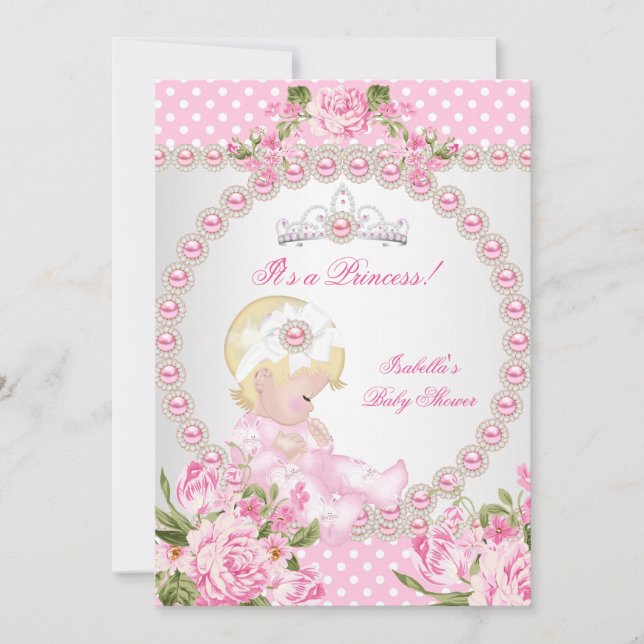 Vintage Babydusche Niedlich Girl Pink Rose B Einladung (Vorderseite)