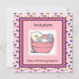 Vintage Babydusche Rosa Blau Einladung