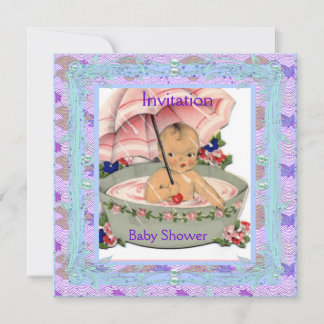 Vintage Babydusche Rosa Blau Einladung