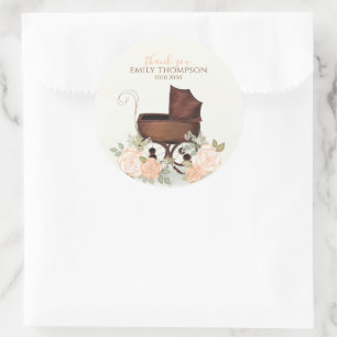 Vintage Babydusche Wasserfarbenkarre Danke Runder Aufkleber