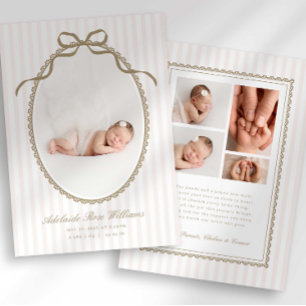 Vintage Babyfoto mit Schleife Geburtseinladung Einladung