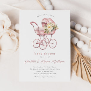Vintage Babykarre Rosa Paare Baby Shower Einladung