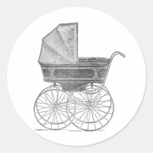 Vintage-Babykinderwagen in Schwarz und Weiß Runder Aufkleber