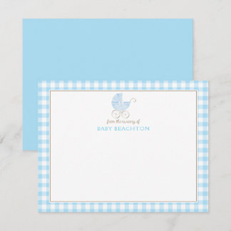 Vintage-Babykorbtrage Gingham-Babyjunge-Notizkarte Einladung