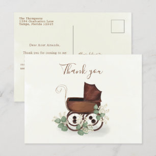 Vintage-Babyparty-Aquarell-Kutsche Danke schön Postkarte