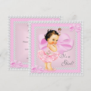 Vintage-Babyparty Mädchen Hübscher Rosa Tutu Brüne Einladung