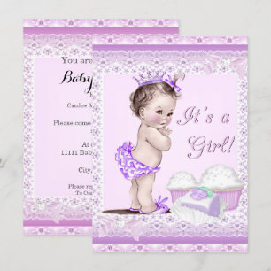 Vintage-Babyparty Mädchen Lavendelspitze Cupcakes Einladung
