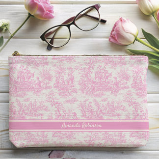 Vintage Babyrosa Toile de Jouy bedruckt Zubehörtasche