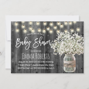 Vintage Baby's Breath Mason-Glas Holz Baby Shower Einladung