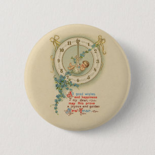 Vintage Babyuhr für neue Jahre Button